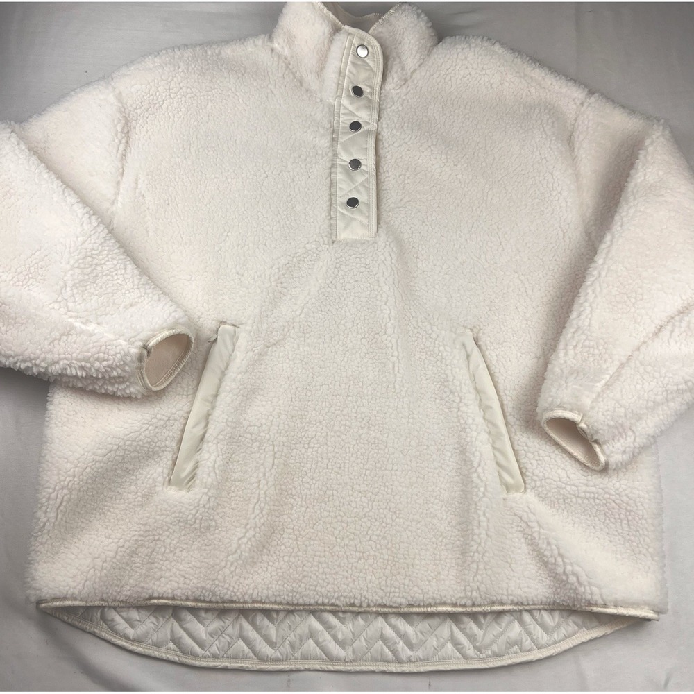 Athleta Teddy Sherpa Snap Pullover Fleece Quilted Trim White‎ Womens Plus 1X
